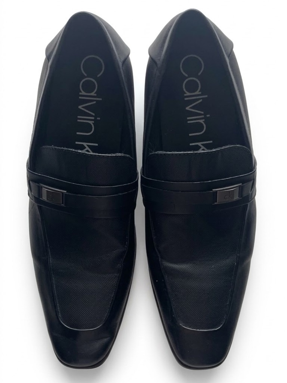 Calvin Klein Men’s Black Textured Leather Loafers Slip On Dress Shoes Size 13